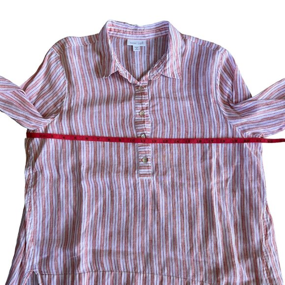 J. Jill Pure Linen Coral Orange White Striped Popover 3/4 Sleeve Tunic - Picture 11 of 13